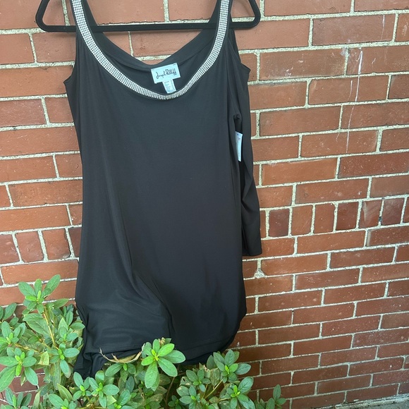 Rhinestone trimmed off shoulder long tunic or dress - your choice. - Picture 3 of 4